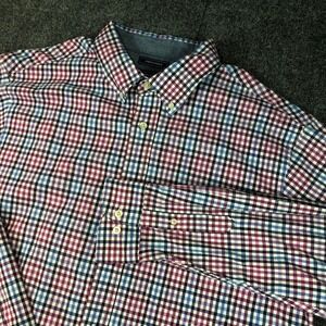 Saddlebred Stretch Poplin Gingham Check Long Sleeve Button Down Shirt Mens XL